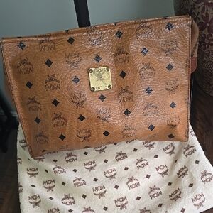 MCM Cognac Visetos Clutch/Travel/Cosmetic Monogram Bag